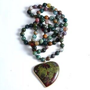 Multicolor Beaded Necklace with Heart Pendant